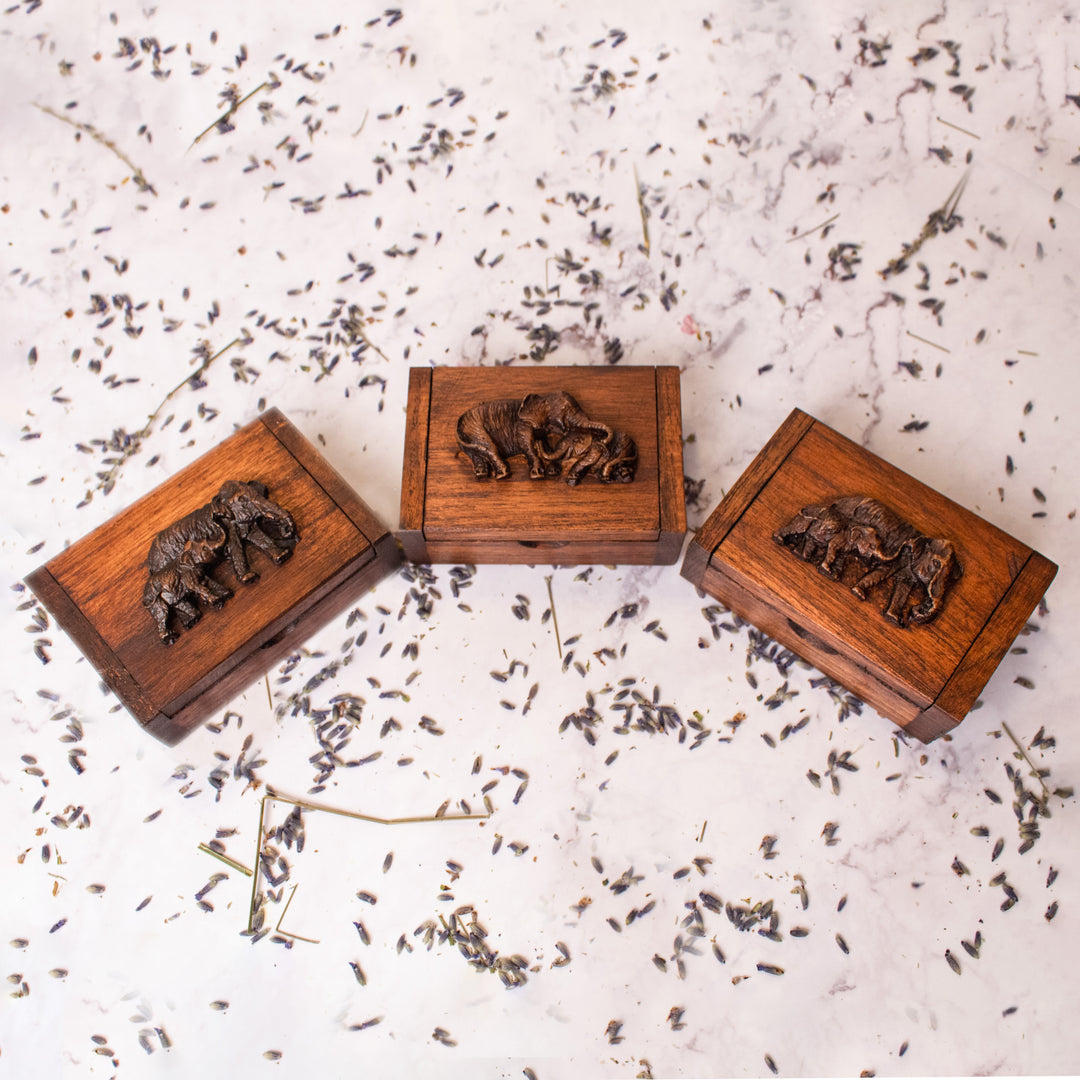 Handmade Wooden Chest with Elephants
