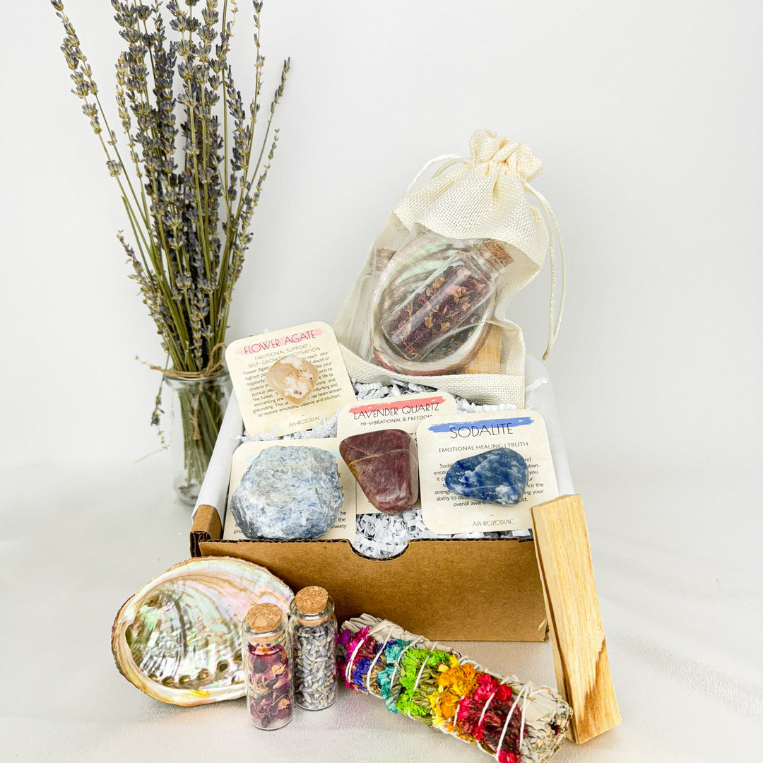Cancer Zodiac Crystal Set for Emotional Support & Stability - Includes Aura Cleansing Kit