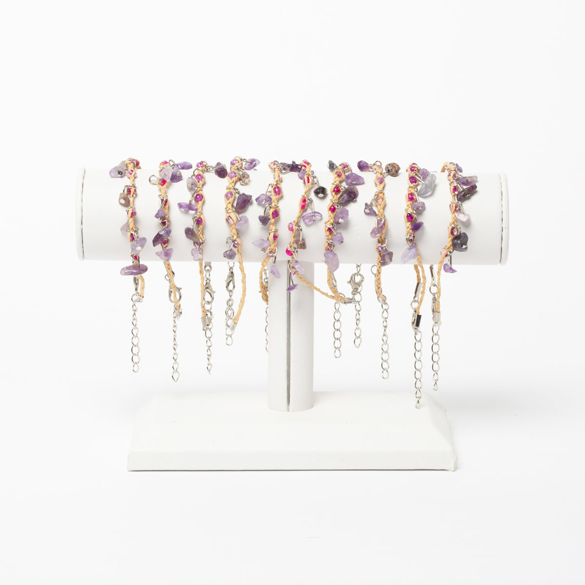 Charm Bracelet Made of Natural Crystal & Braided Bamboo