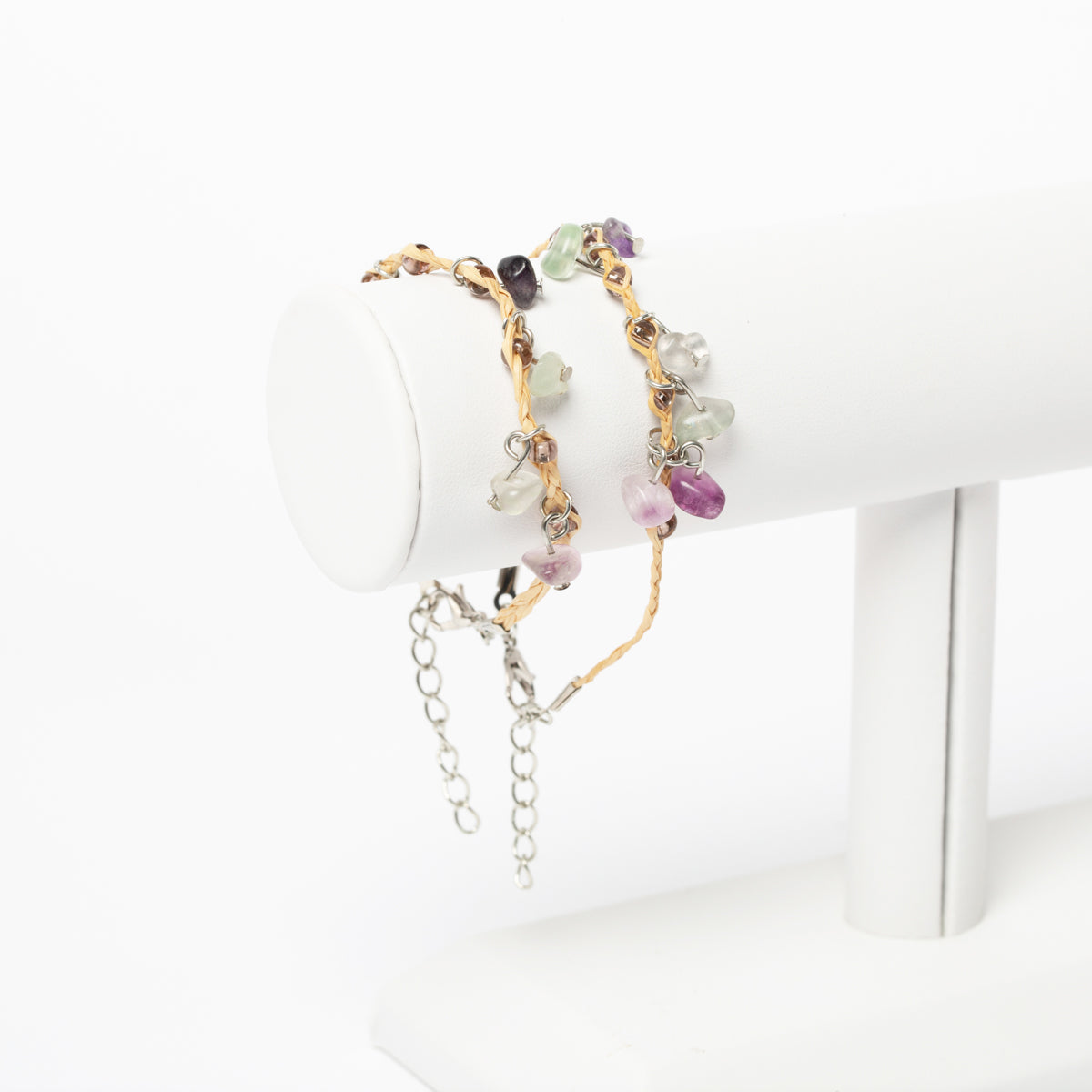 Charm Bracelet Made of Natural Crystal & Braided Bamboo