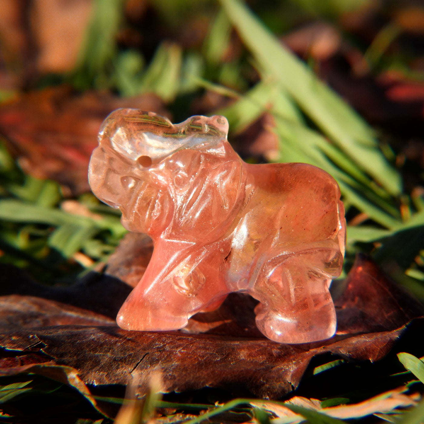 2 Inch Strawberry Quartz Hand-Carved Crystal Elephant