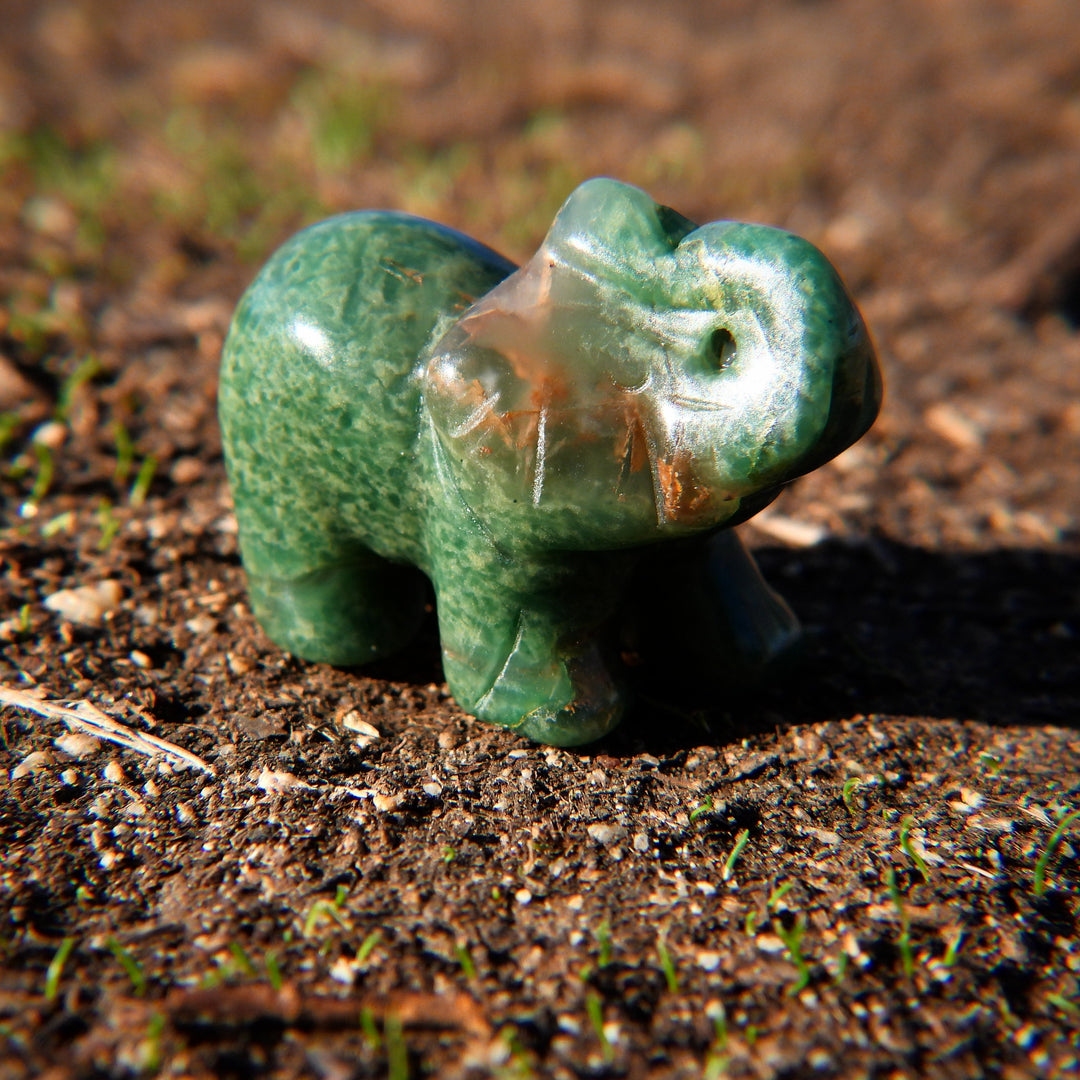 2 inch Green Aventurine Hand-Carved Stone Elephant