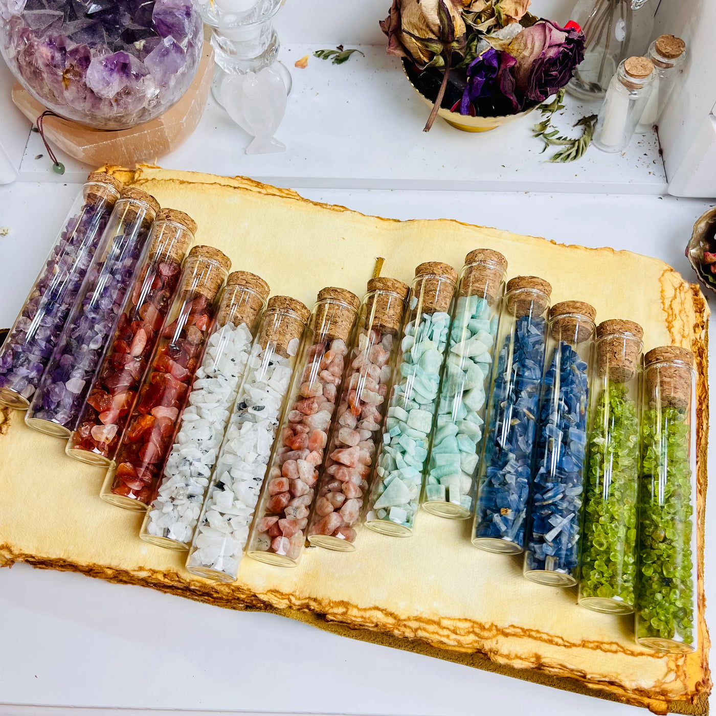 Crystal Chip Intention Jars for Altar Space - 7 Variations