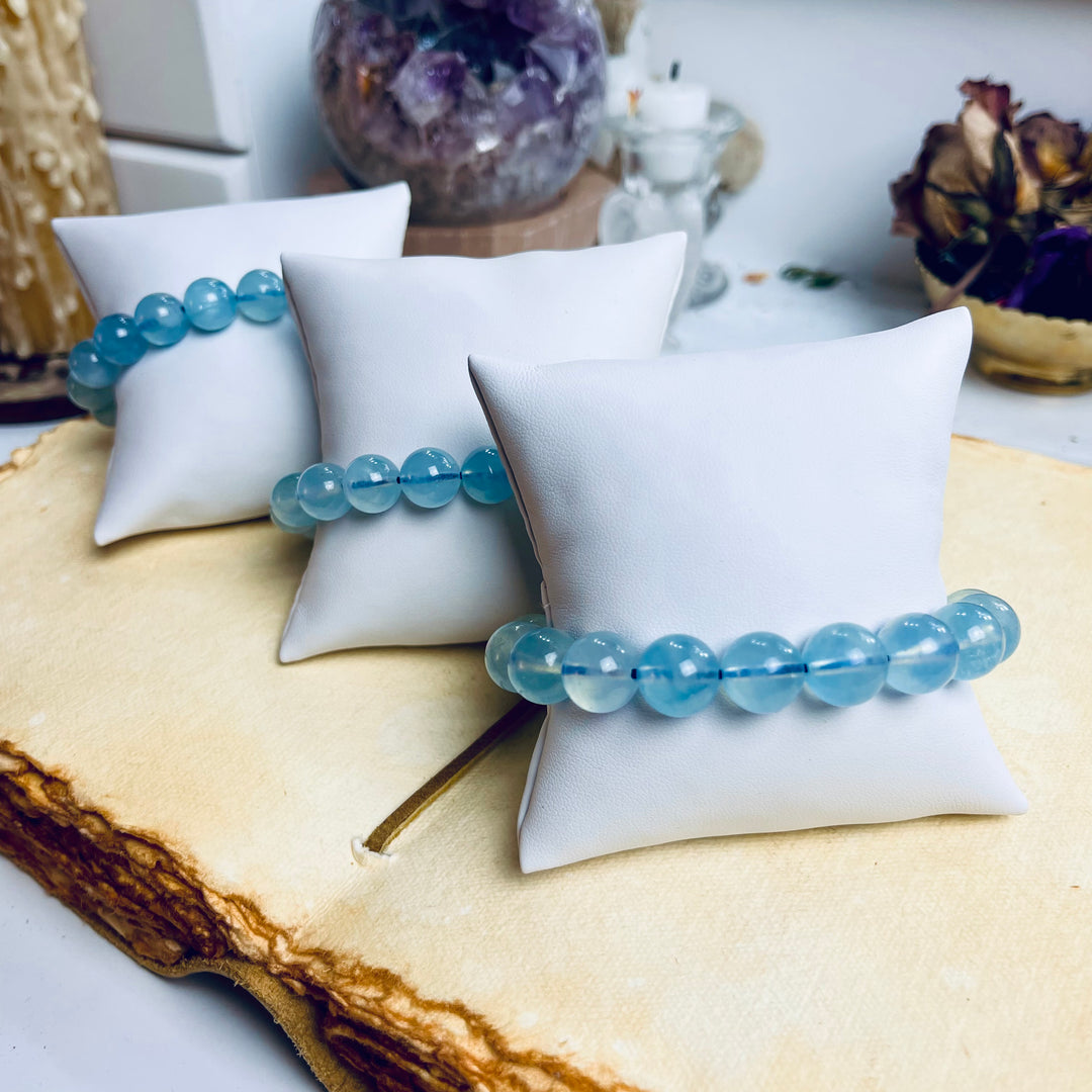 Pure Aquamarine Crystal Bracelet for Cleansing & Calming - 20 mm