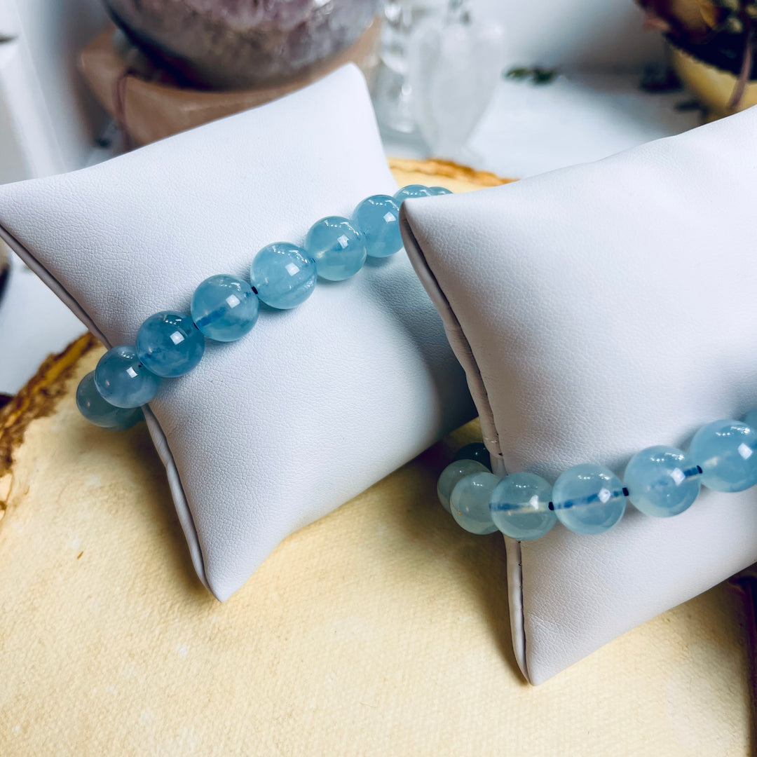 Pure Aquamarine Crystal Bracelet for Cleansing & Calming - 20 mm