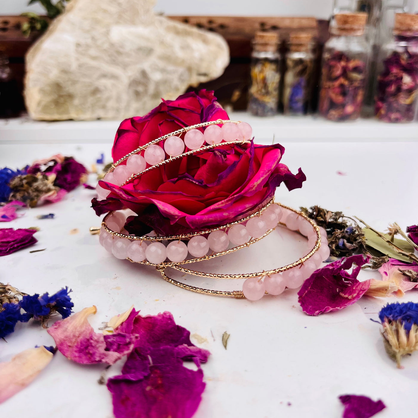 Dainty Rose Quartz Crystal Bracelet